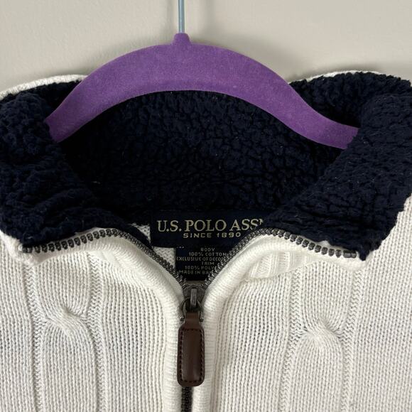 U.S. Polo Assn. Men’s White Knitted Quarter Zip Long Sleeve Size 2XL Preppy - Picture 4 of 8